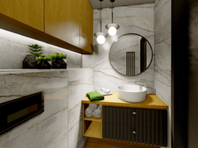 WC z drewnem i kamieniem zrzut wykończenie wnętrz